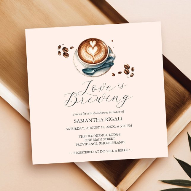 Convites de Chá de Panela de Noiva Simple Love is  (love is brewing bridal shower invitations simple modern coffee design with elegant script typography)