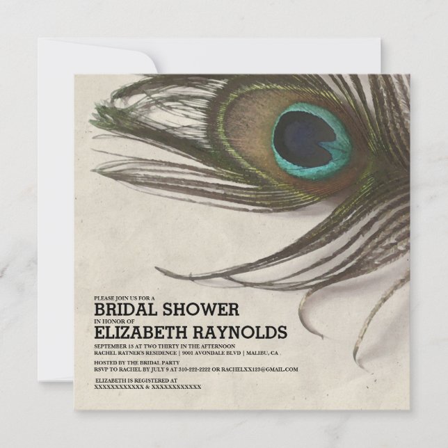 Convites de chá de panela de Penas de Peacock Anti (Frente)