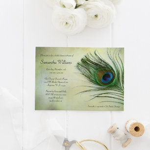 Convites de chá de panela de penas de peacock Vint