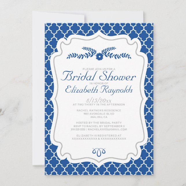 Convites de chá de panela de Quatrefoil Azul (Frente)