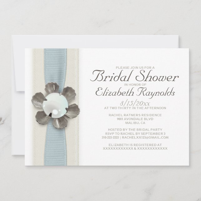 Convites de chá de panela de rendas e pérolas (Frente)