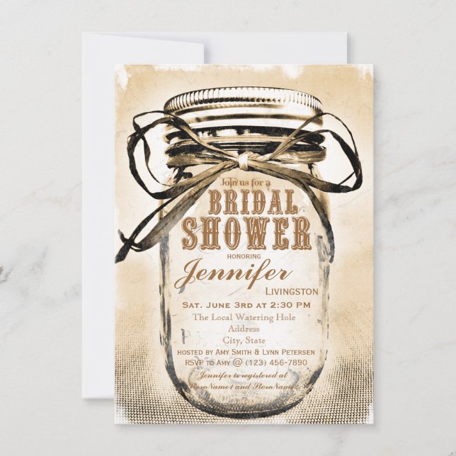 Convites de chá de panela do Country Mason Jar (Frente)