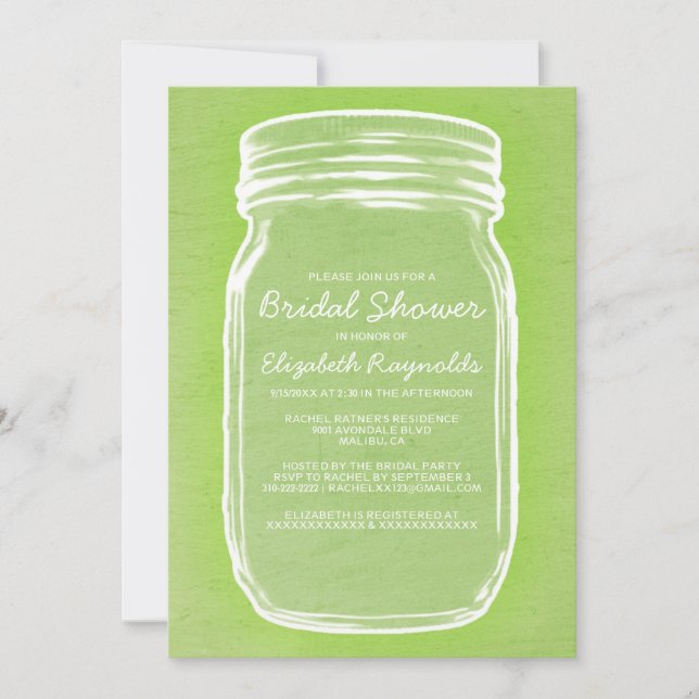 Convites de chá de panela do Verde limão Mason Jar (Frente)