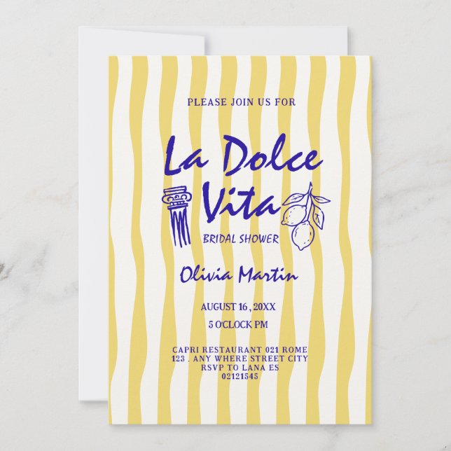 Convites de chá de panela Doodle la dolce vita (Frente)