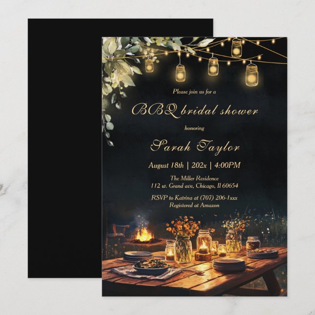 Convites de chá de panela editáveis com CHURRASCO (Frente/Verso)