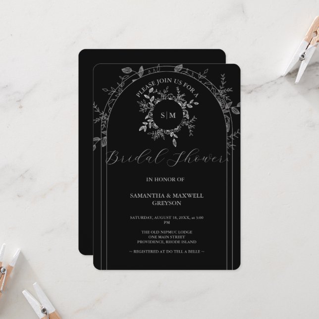 convites de chá de panela elegantes com código QR (Frente/Verso In Situ)