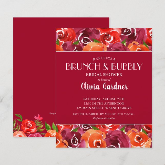 Convites de chá de panela Florais de Aquarela Orça (Frente/Verso)