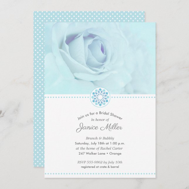 Convites de chá de panela Florais Rosa azuis claro (Frente/Verso)