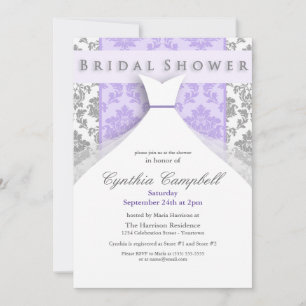 Convites de chá de panela Lilac/Silver Damask