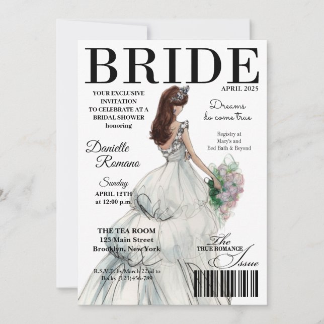 Convites de chá de panela modernos da Bride Magazi (Frente)