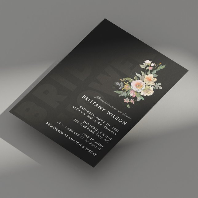 Convites de chá de panela modernos e negros (Personalized Modern & Bold Bridal Shower Invitations)