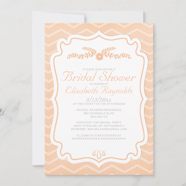 Convites de chá de panela Peach Chevron Stripes (Frente)
