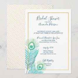 Convites de chá de panela Peacock Dourados Elegant