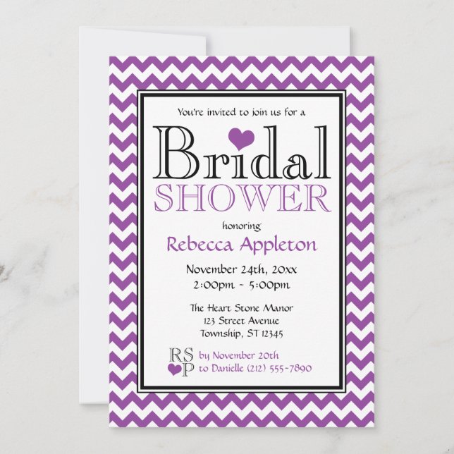 Convites de chá de panela Púrpura e Brancos (Frente)