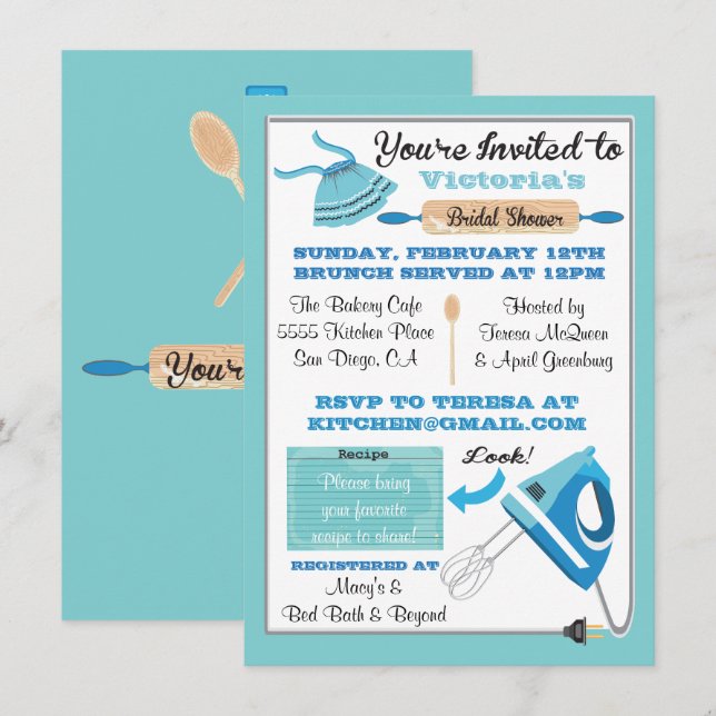 Convites de chá de panela Retro Kitchen (Frente/Verso)