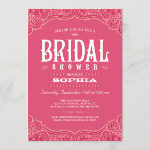 Convites de chá de panela Rosa Paisley Cowgirl