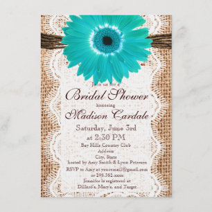 Convites de chá de panela Rustic Burlap Teal Dais