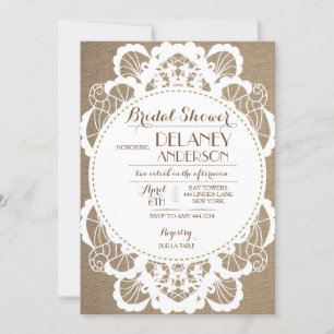 Convites de chá de panela Rustic Lace Burlap