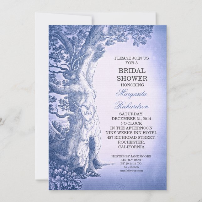 convites de chá de panela rústicos azuis da árvore (Frente)