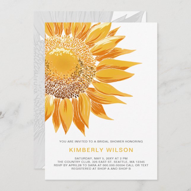 Convites de chá de panela SunFlower modernos (Frente/Verso)