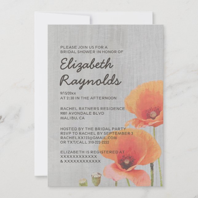 Convites de chá de panela Vintage Poppy (Frente)
