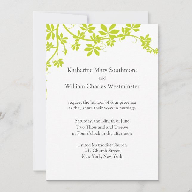 Convites De Chartreuse E Casamento Branco (Frente)