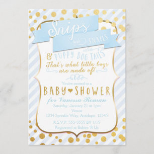 Convites de Chás de Bebê Azul e Dourado Snips & Sn