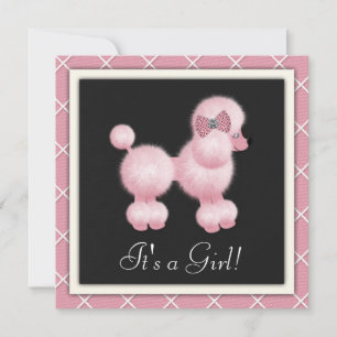 Convites de Chás de Bebê Black Pink Poodle