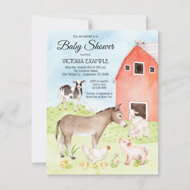 Convites de Chás de Bebê de Animais da Fazenda (Frente)