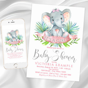 Convites de Chás de Bebê de Elefante para Meninas 