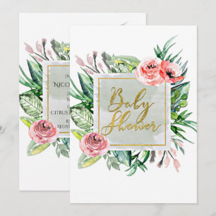 Convites de Chás de Bebê Florais Modernos Elegante
