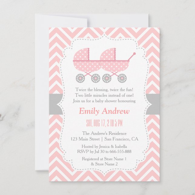 Convites de Chás de Bebê Gêmeas Meninas (Frente)