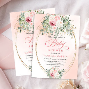 Convites de Chás de Bebê Menina com Rosas Cor-de-R