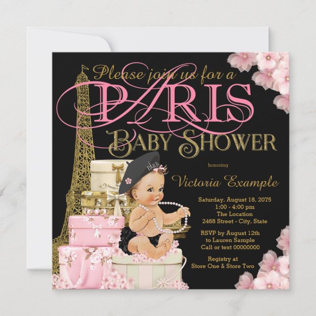 Convites de Chás de Bebê Menina Paris (Frente)