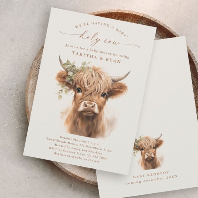 Convites de Chás de Bebê para Casais com Vaca das  (Budget Boho Highland Cow Baby Shower Invitations.)