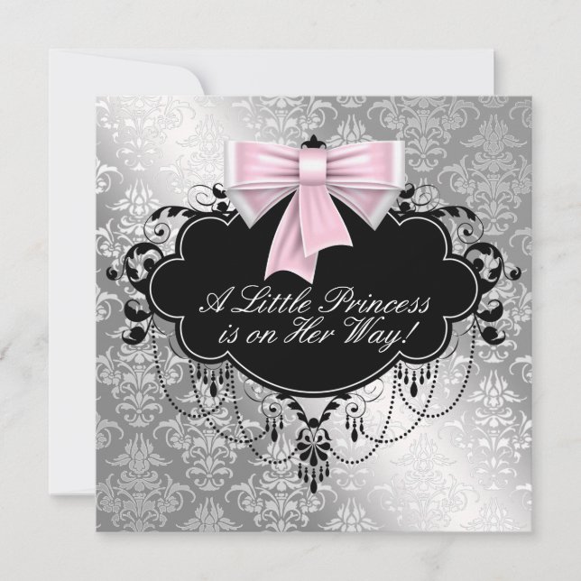 Convites de Chás de Bebê Princesa Rosa Prata (Frente)