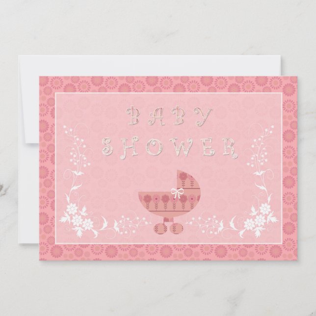 Convites de Chás de Bebê Rosa para Bebê Menina Bug (Frente)