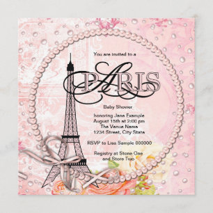 Convites de Chás de Bebê Vintage Rosa Paris