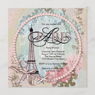 Convites de Chás de Bebê Vintage Rosa Paris