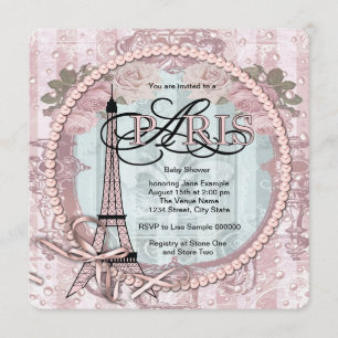 Convites de Chás de Bebê Vintage Rosa Paris