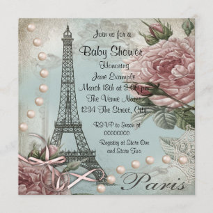 Convites de Chás de Bebê Vintage Rosa Paris
