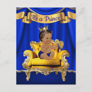 Convites de Churrasco de Bebê Azul Dourado Príncip