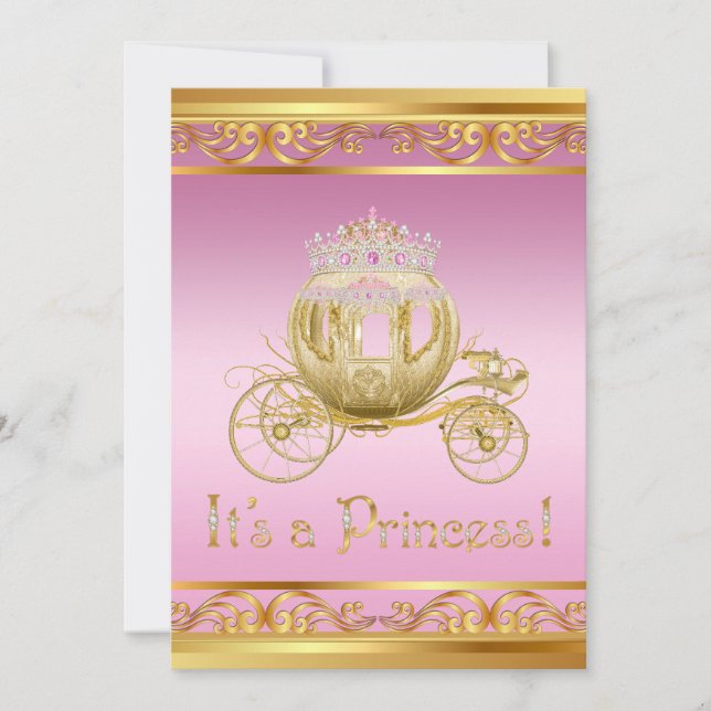 Convites de Churrasco de Bebê Princesa Dourado Ros (Frente)