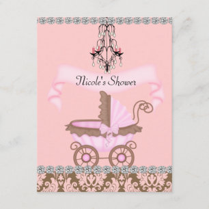 Convites de CHUVA DE BEBÊ MENINA com Design Damask