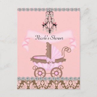Convites de CHUVA DE BEBÊ MENINA com Design Damask