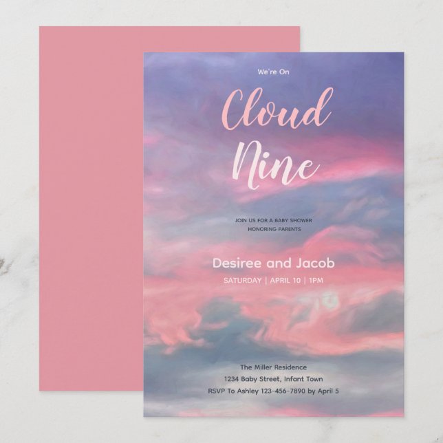Convites de Chuvada de Bebê Menina Rosa Azul (Frente/Verso)