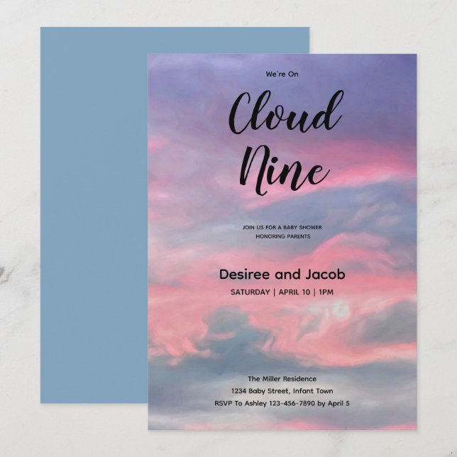 Convites de Chuvada de Bebê Menino Nove Nuvens (Frente/Verso)
