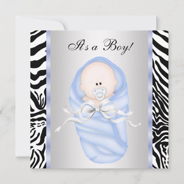 Convites de Chuvada de Bebê Menino Zebra Azul Pret (Frente)