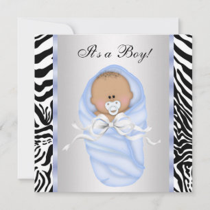 Convites de Chuvada de Bebê Menino Zebra Azul Pret