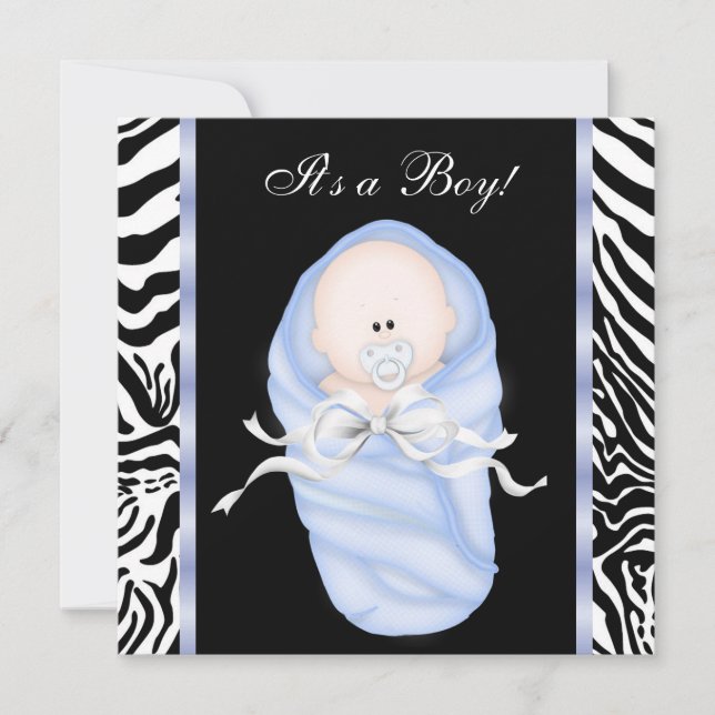 Convites de Chuvada de Bebê Menino Zebra Azul Pret (Frente)